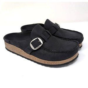 Birkenstock Buckley Oiled Leather Clog Shoe Black Womens Medium/Narrow EU 37 NEW